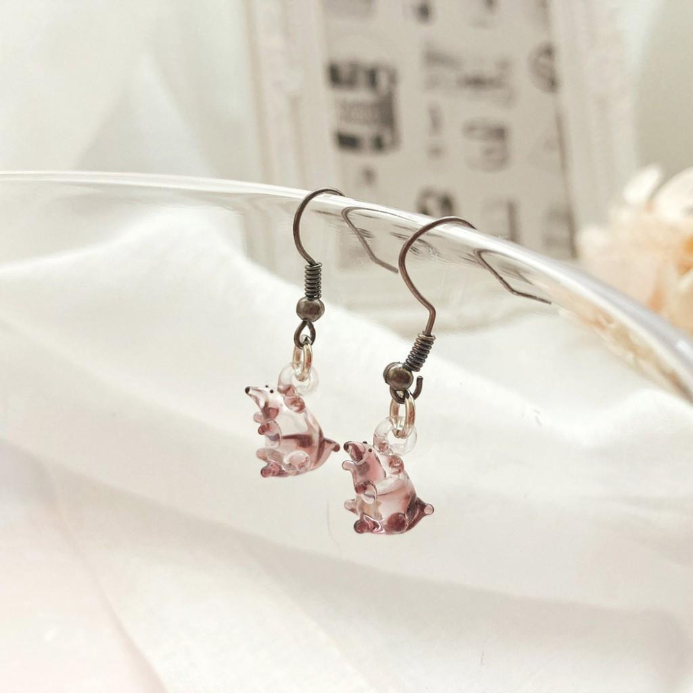 新上市★手工燒製 玻璃製 琉璃 送幸福的小胖鼠 耳環 耳飾-細節圖2