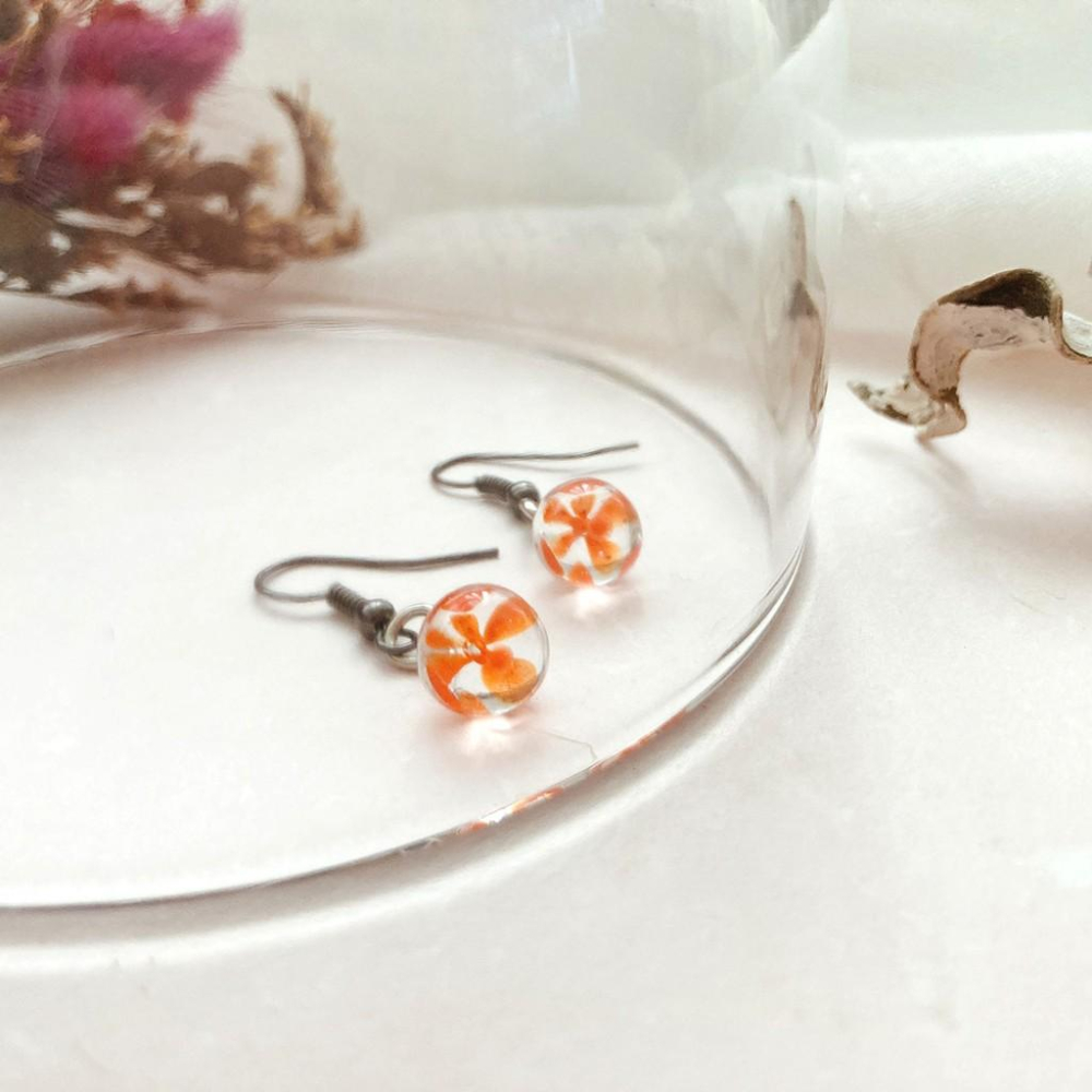 新上市★手工燒製 玻璃製 琉璃 絕美日系漂浮小花球 耳環 耳飾-細節圖2