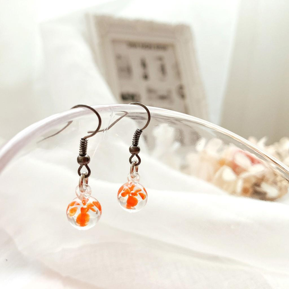 新上市★手工燒製 玻璃製 琉璃 絕美日系漂浮小花球 耳環 耳飾-細節圖3