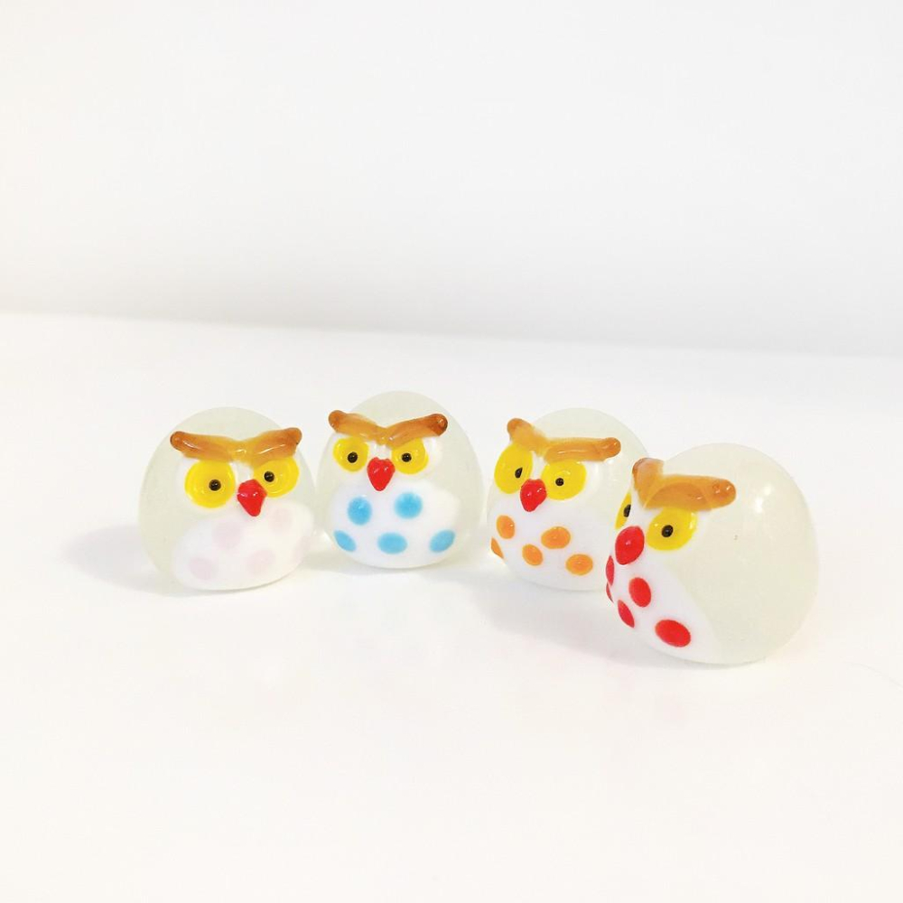 玻璃製 夜光 🌙 饅頭 貓頭鷹  純手工燒製小動物系列 琉璃 迷你 ZOO-細節圖2