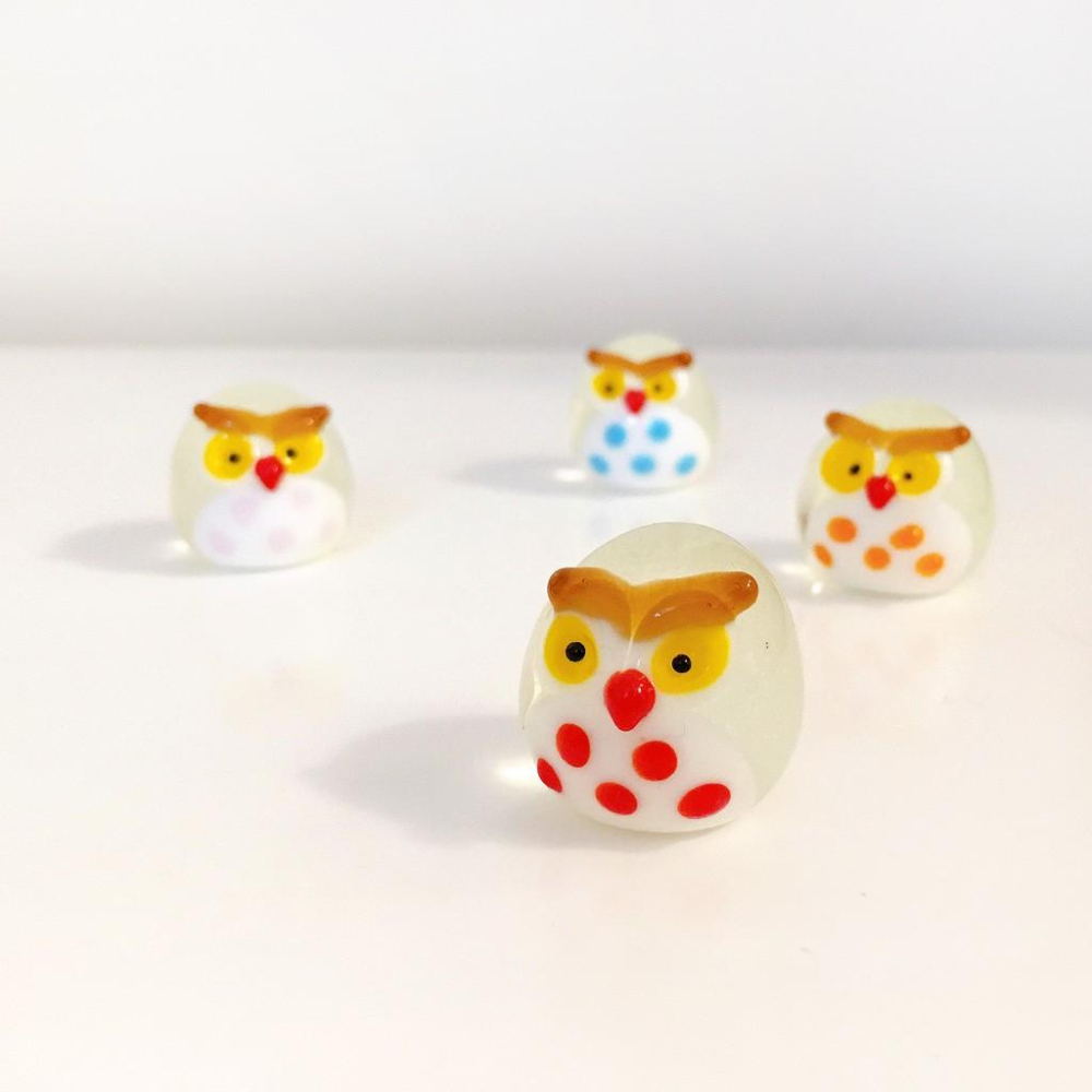 玻璃製 夜光 🌙 饅頭 貓頭鷹  純手工燒製小動物系列 琉璃 迷你 ZOO-細節圖3