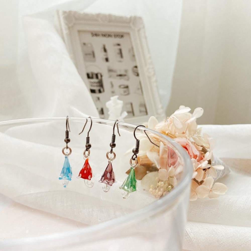 新上市★手工燒製 玻璃製 琉璃 雨水點點雨傘 耳環 耳飾-細節圖2