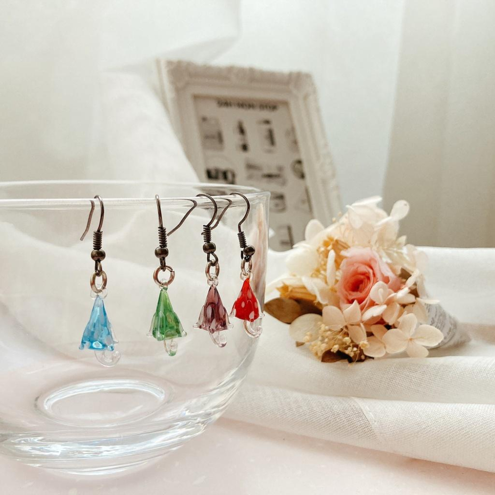 新上市★手工燒製 玻璃製 琉璃 雨水點點雨傘 耳環 耳飾-細節圖3