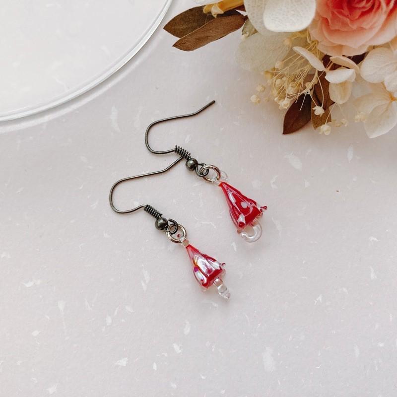 新上市★手工燒製 玻璃製 琉璃 雨水點點雨傘 耳環 耳飾-細節圖4