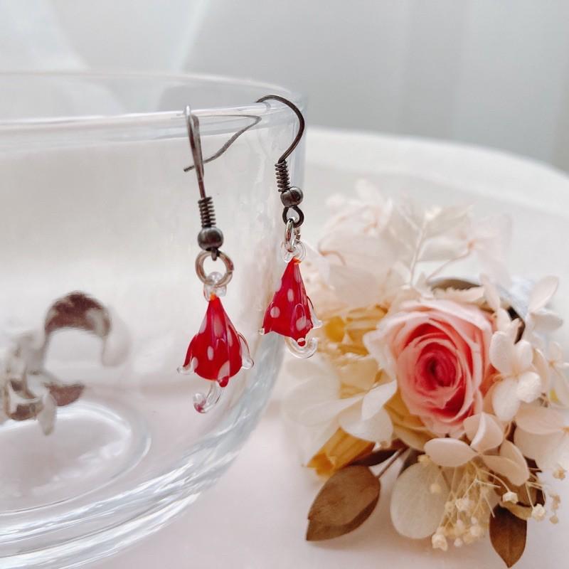 新上市★手工燒製 玻璃製 琉璃 雨水點點雨傘 耳環 耳飾-細節圖6