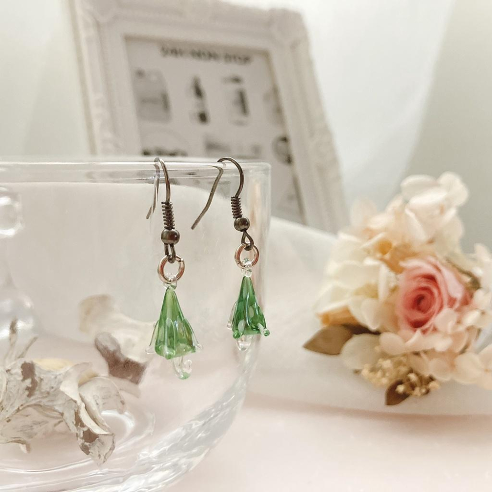 新上市★手工燒製 玻璃製 琉璃 雨水點點雨傘 耳環 耳飾-細節圖8