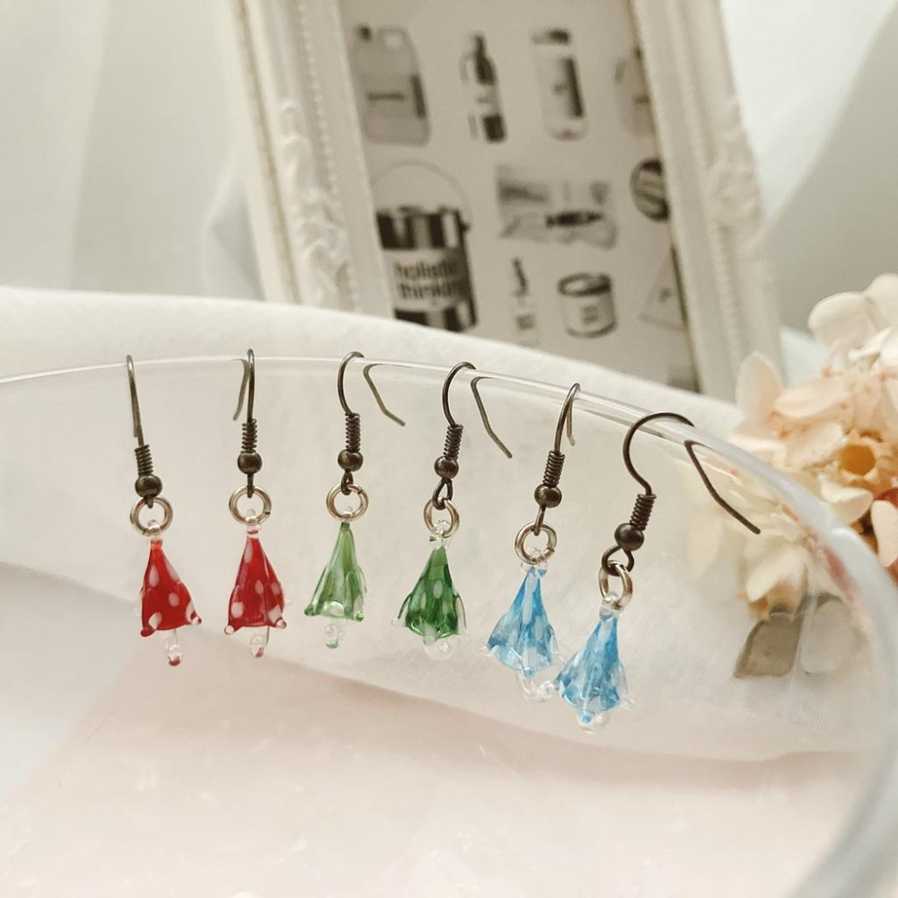 新上市★手工燒製 玻璃製 琉璃 雨水點點雨傘 耳環 耳飾-細節圖9