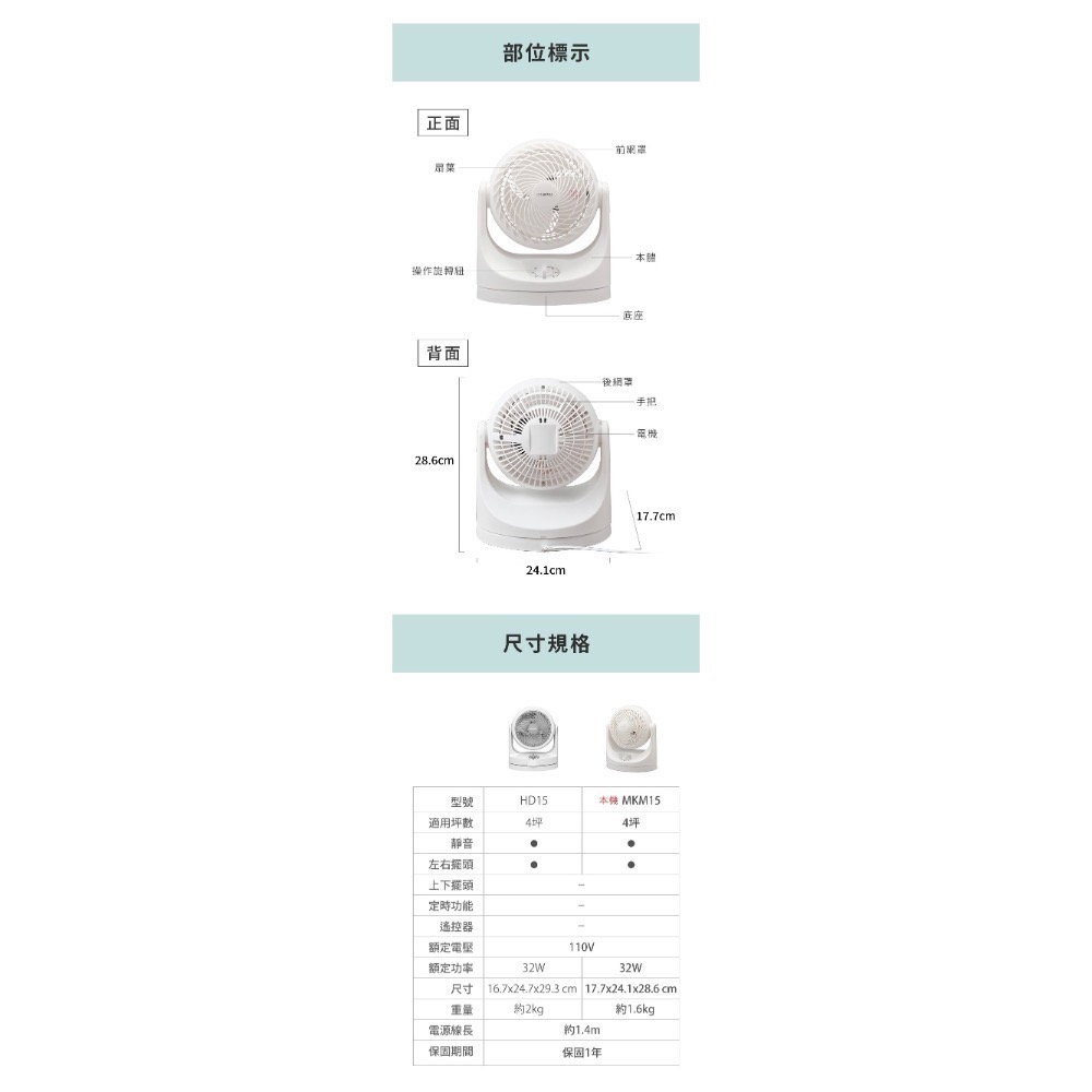 現貨‼️IRIS OHYAMA PCF-MKM15 空氣循環扇(馬卡龍色系)-細節圖7