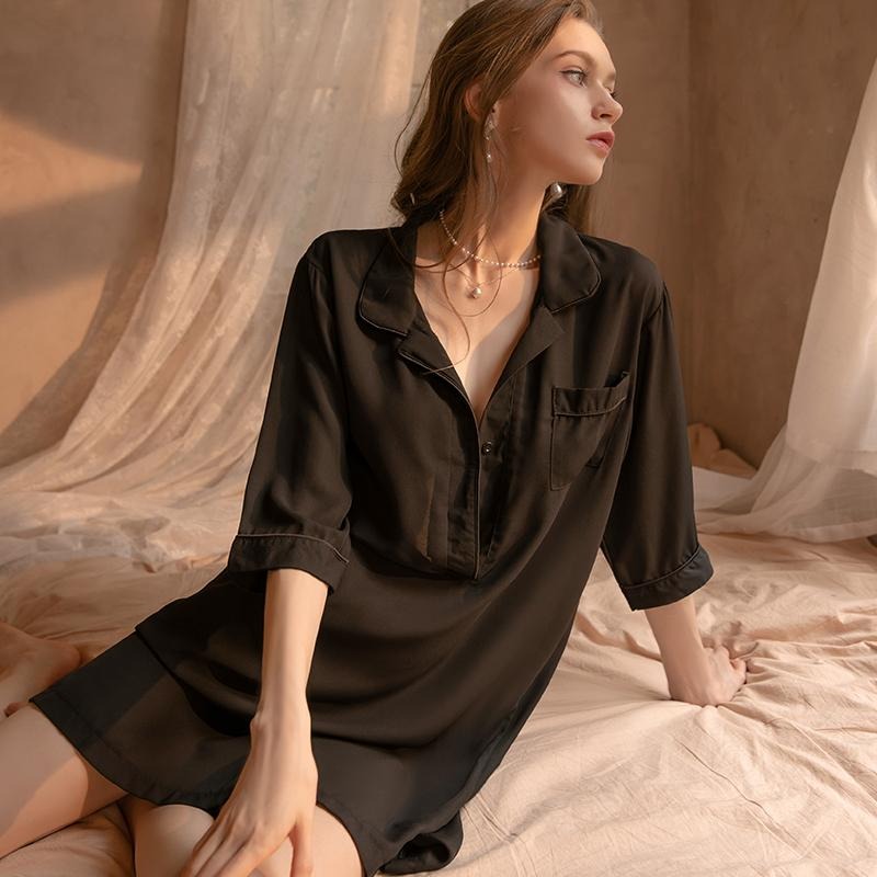 𝑺𝒆𝒙𝒚 𝑳𝒂𝒅𝒚秘花園❀࿐男友襯衫 連身襯衫睡衣 襯衫睡衣 性感襯衫睡裙 性感睡衣 性感深V雪紡襯衫 睡衣裙 居家睡衣-細節圖7