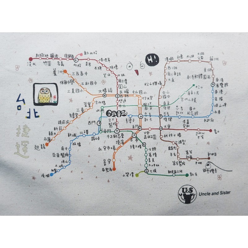 U S叔叔與妹妹 捷運地圖帆布包 可手提肩背兩用 有小內袋【桃園嚴選】-細節圖4