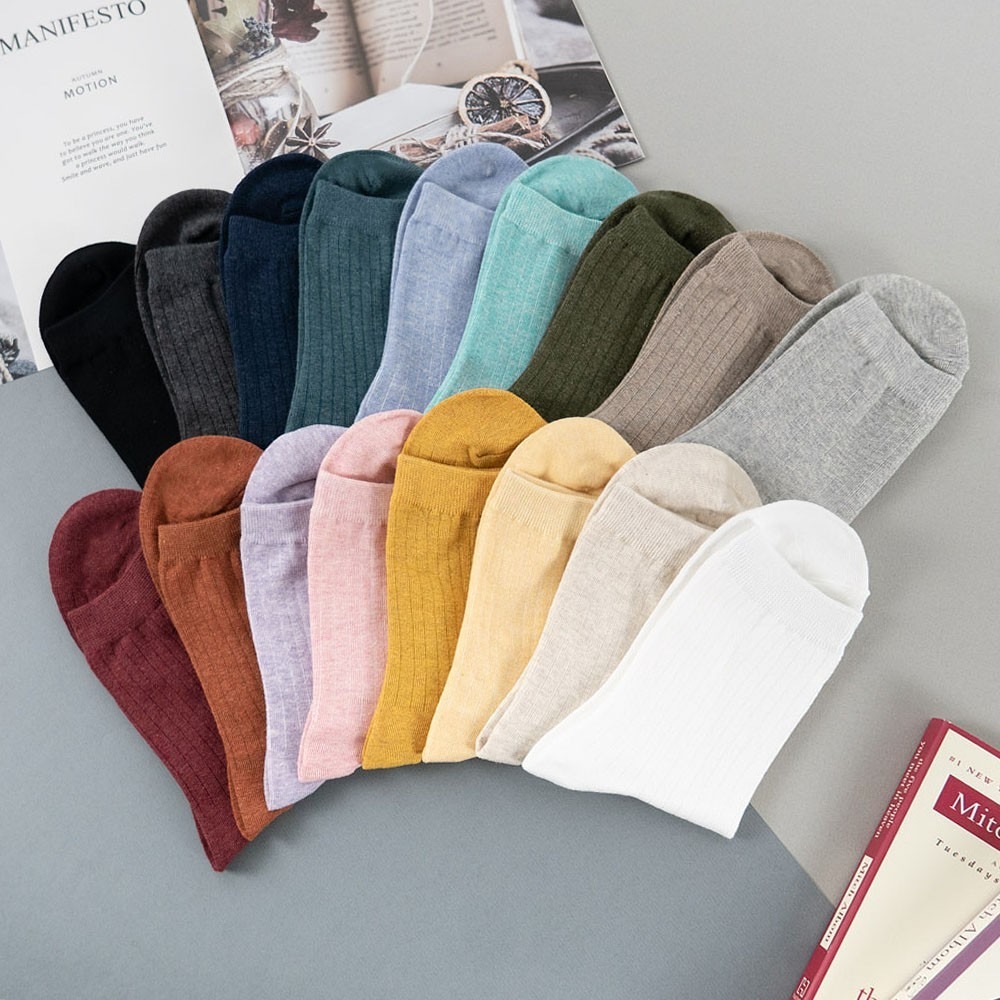 AHUA阿華有事嗎 韓國襪子 糖果純色條紋中筒襪 素色長襪［現貨］ K0155 百搭素襪 韓妞必備 素色基本款-細節圖4