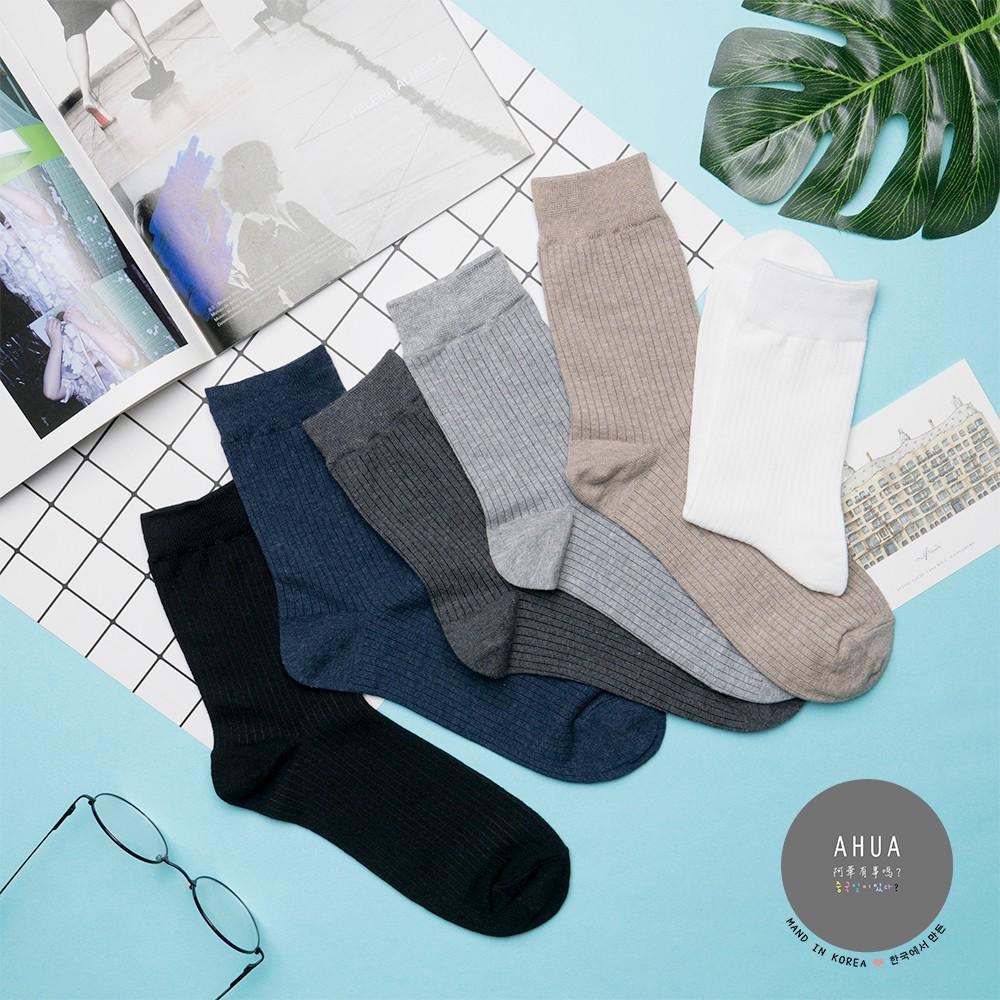 AHUA 韓國襪子 純色條紋中筒襪 男襪 K0487 男生襪子 男生長襪 紳士襪 純棉襪 素色襪子 白襪 阿華有事嗎-細節圖3