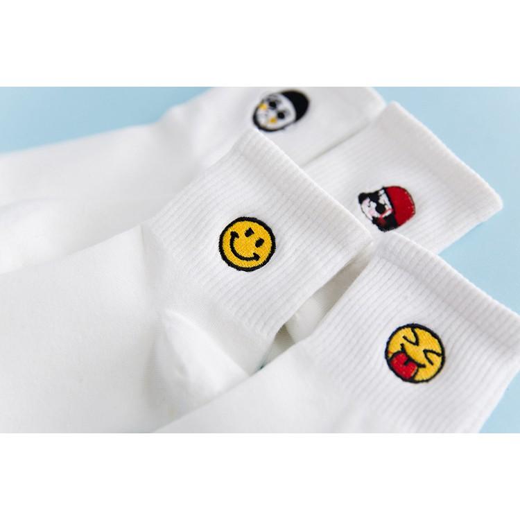 AHUA 日系襪子 刺繡小圖純色中筒襪 S0274 白襪 學生襪 純色襪子 襪子推薦 百搭女襪 女生襪子 阿華有事嗎-細節圖6