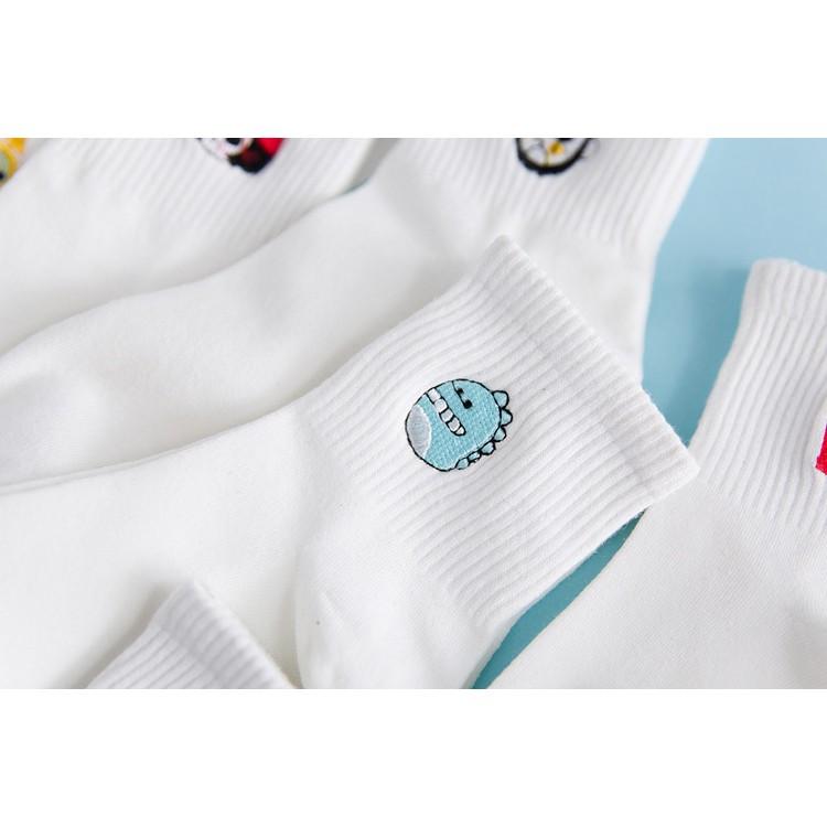 AHUA 日系襪子 刺繡小圖純色中筒襪 S0274 白襪 學生襪 純色襪子 襪子推薦 百搭女襪 女生襪子 阿華有事嗎-細節圖7