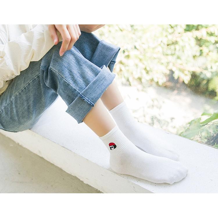 AHUA 日系襪子 刺繡小圖純色中筒襪 S0274 白襪 學生襪 純色襪子 襪子推薦 百搭女襪 女生襪子 阿華有事嗎-細節圖9