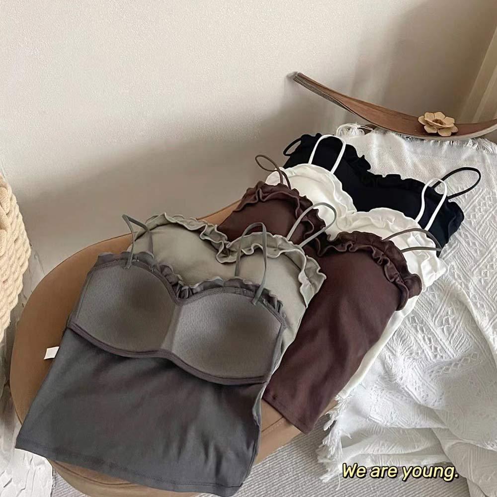 AHUA 阿華有事嗎 素色雙層捲邊吊帶背心 I0082 韓系內著 可愛  BRA TOP 內衣 小可愛-細節圖3