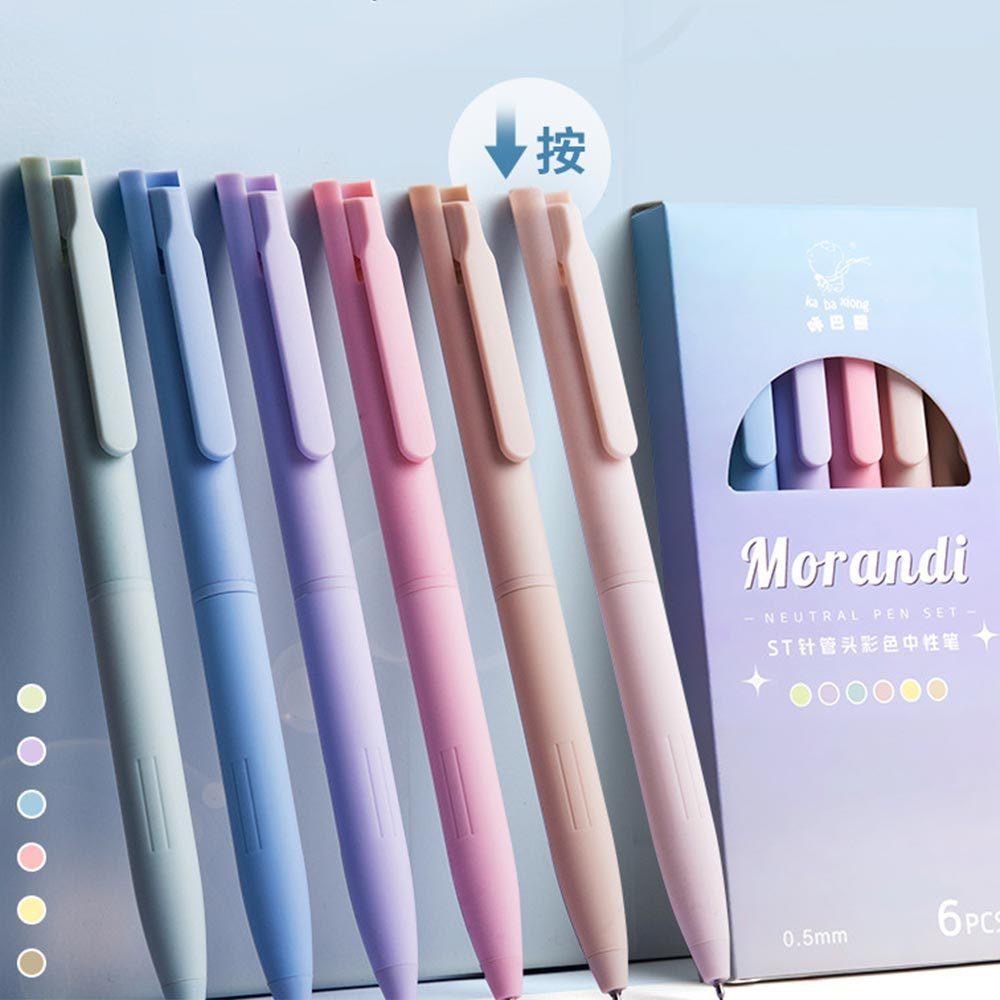 AHUA 阿華有事嗎 莫蘭迪色按動彩色中性筆(一盒6支) O0045 可愛 文具 開學用品-細節圖3