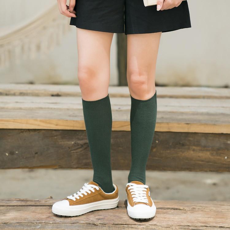 AHUA 日系襪子 純色百搭條紋膝下襪 S0331 長筒襪 女襪 女生襪子 學生襪 及膝襪 襪子推薦 阿華有事嗎-細節圖5