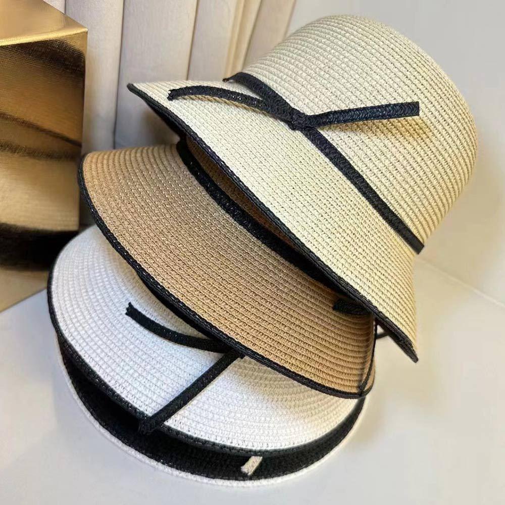AHUA阿華有事嗎 氣質撞色打結線條編織草帽 H0067 簡約 百搭基本款帽子 草帽 遮陽帽-細節圖3