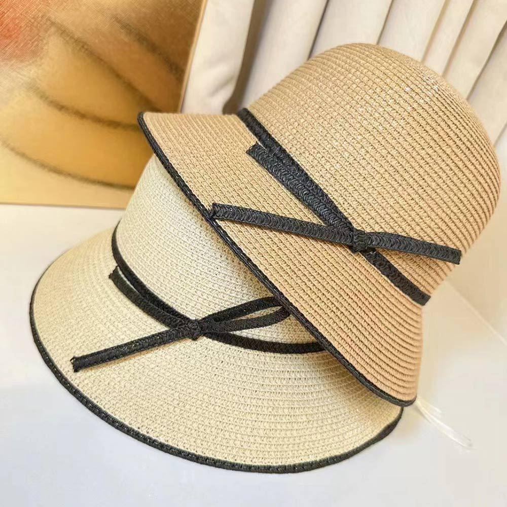 AHUA阿華有事嗎 氣質撞色打結線條編織草帽 H0067 簡約 百搭基本款帽子 草帽 遮陽帽-細節圖4