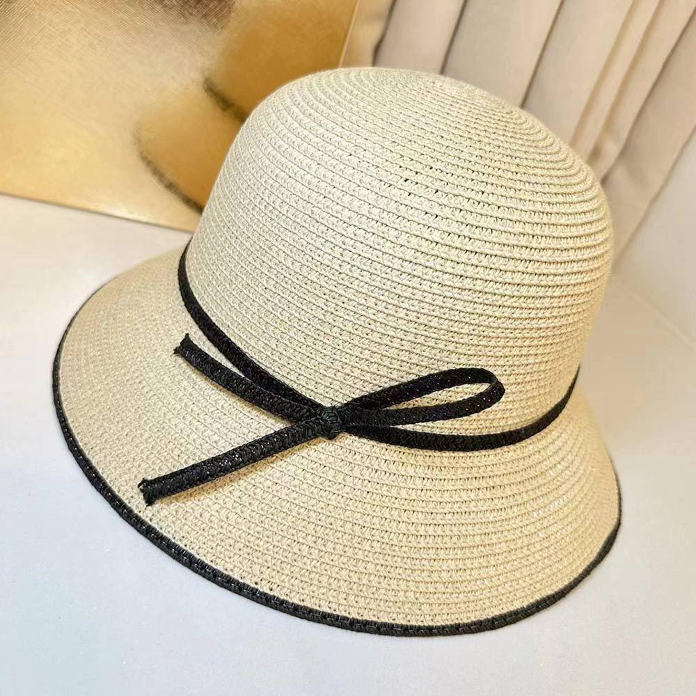 AHUA阿華有事嗎 氣質撞色打結線條編織草帽 H0067 簡約 百搭基本款帽子 草帽 遮陽帽-細節圖7