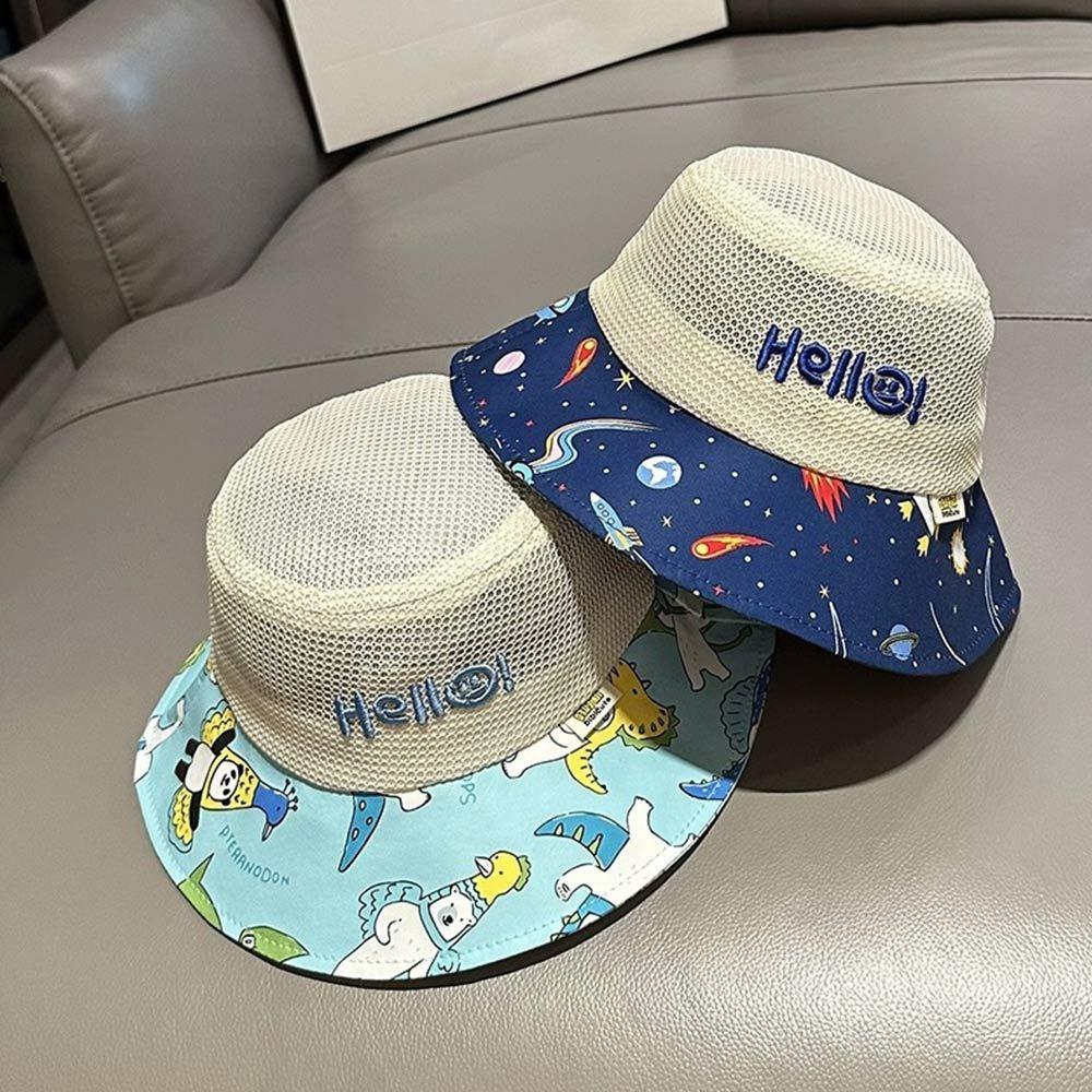 AHUA阿華有事嗎 兒童網眼刺繡hello拼接卡通感漁夫帽 H0066 簡約 百搭基本款帽子 漁夫帽 遮陽帽 童帽-細節圖3