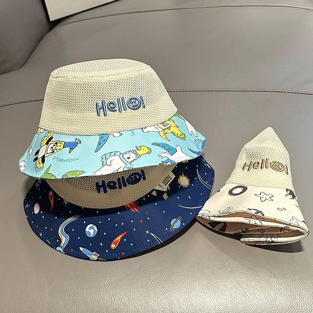 AHUA阿華有事嗎 兒童網眼刺繡hello拼接卡通感漁夫帽 H0066 簡約 百搭基本款帽子 漁夫帽 遮陽帽 童帽-細節圖4