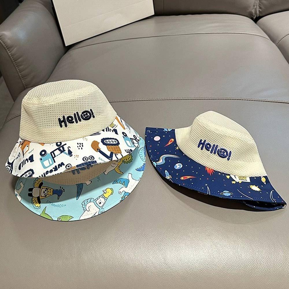 AHUA阿華有事嗎 兒童網眼刺繡hello拼接卡通感漁夫帽 H0066 簡約 百搭基本款帽子 漁夫帽 遮陽帽 童帽-細節圖5