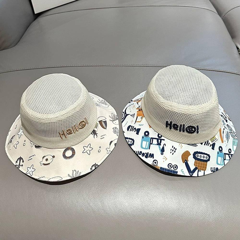 AHUA阿華有事嗎 兒童網眼刺繡hello拼接卡通感漁夫帽 H0066 簡約 百搭基本款帽子 漁夫帽 遮陽帽 童帽-細節圖6