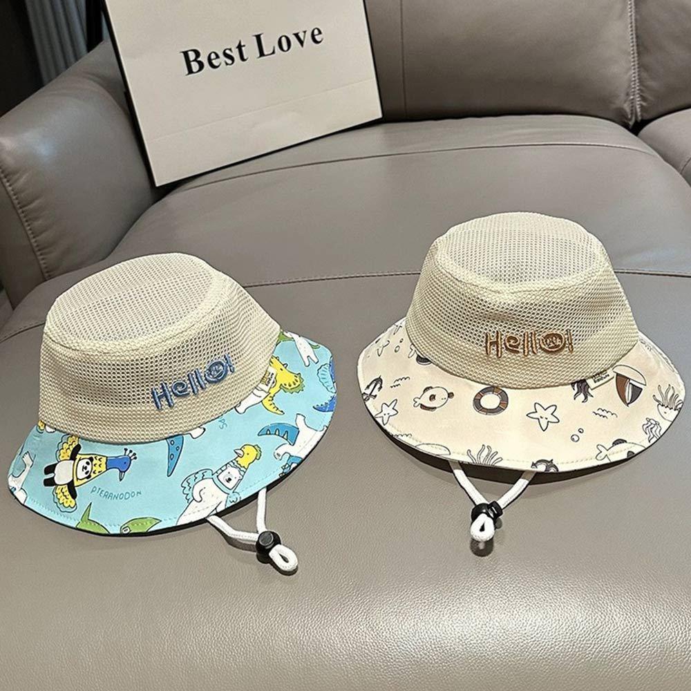 AHUA阿華有事嗎 兒童網眼刺繡hello拼接卡通感漁夫帽 H0066 簡約 百搭基本款帽子 漁夫帽 遮陽帽 童帽-細節圖7