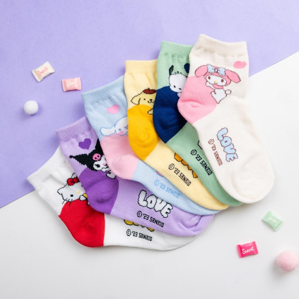 AHUA 韓國童襪 童三麗鷗擁抱愛心中筒襪 KCD0034 酷洛米 正韓純棉襪 女童男襪 兒童上學必備襪子 阿華有事嗎-細節圖3