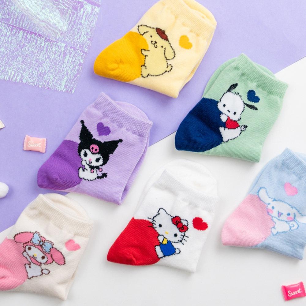 AHUA 韓國童襪 童三麗鷗擁抱愛心中筒襪 KCD0034 酷洛米 正韓純棉襪 女童男襪 兒童上學必備襪子 阿華有事嗎-細節圖4