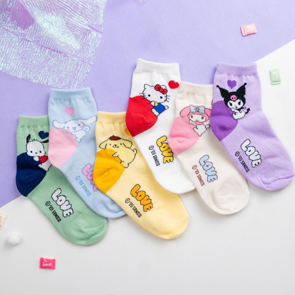 AHUA 韓國童襪 童三麗鷗擁抱愛心中筒襪 KCD0034 酷洛米 正韓純棉襪 女童男襪 兒童上學必備襪子 阿華有事嗎-細節圖5