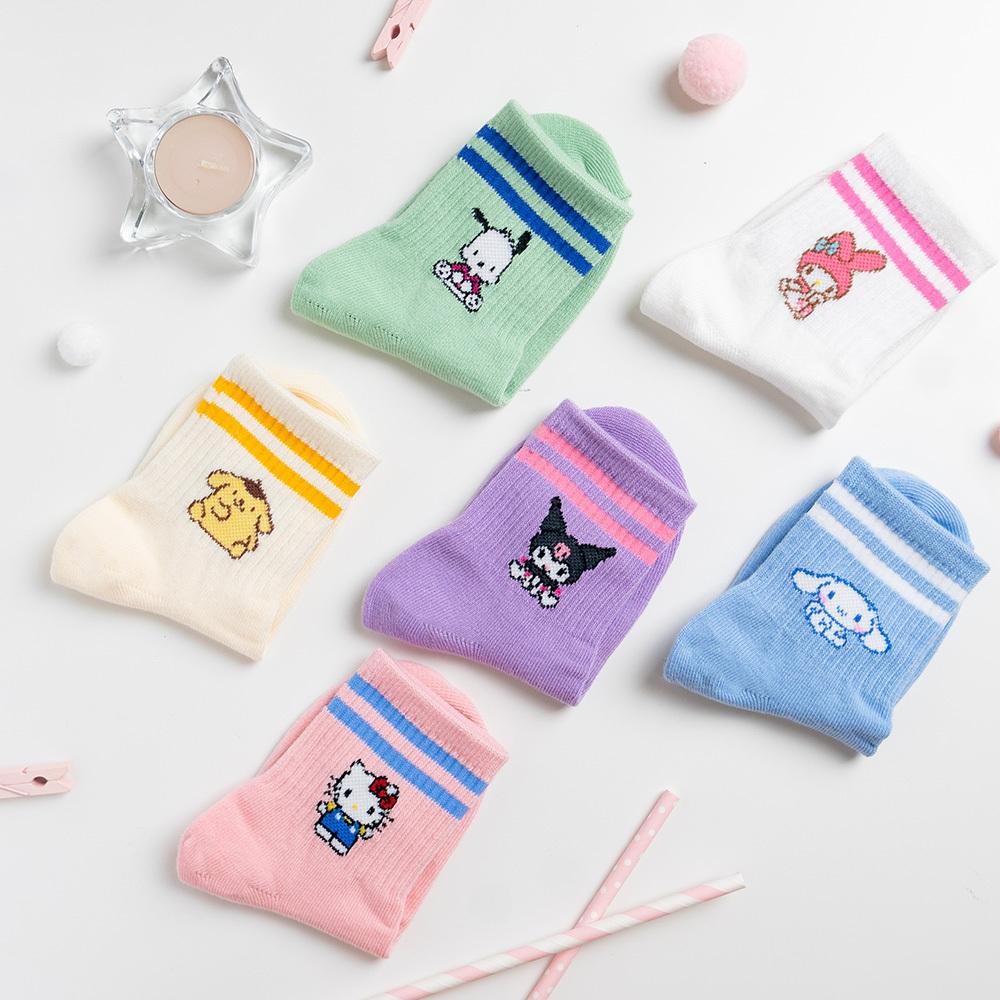 AHUA 韓國卡通童襪 三麗鷗雙條紋兒童中筒襪 兒童襪子 正韓童襪 酷洛米 造型童襪 KCD0033 阿華有事嗎-細節圖4