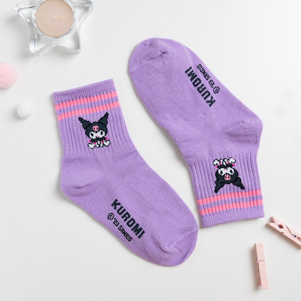 AHUA 韓國卡通童襪 三麗鷗雙條紋兒童中筒襪 兒童襪子 正韓童襪 酷洛米 造型童襪 KCD0033 阿華有事嗎-細節圖9