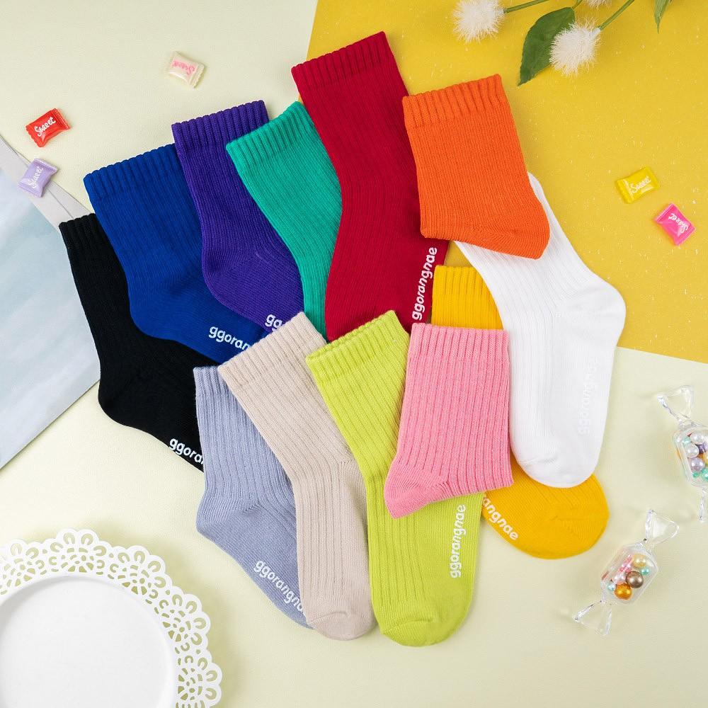 AHUA 韓國童襪 純色條紋兒童中筒襪 童襪 KCD0027  腳底止滑 女童襪 男童襪 純棉襪 素色童襪 阿華有事-細節圖3