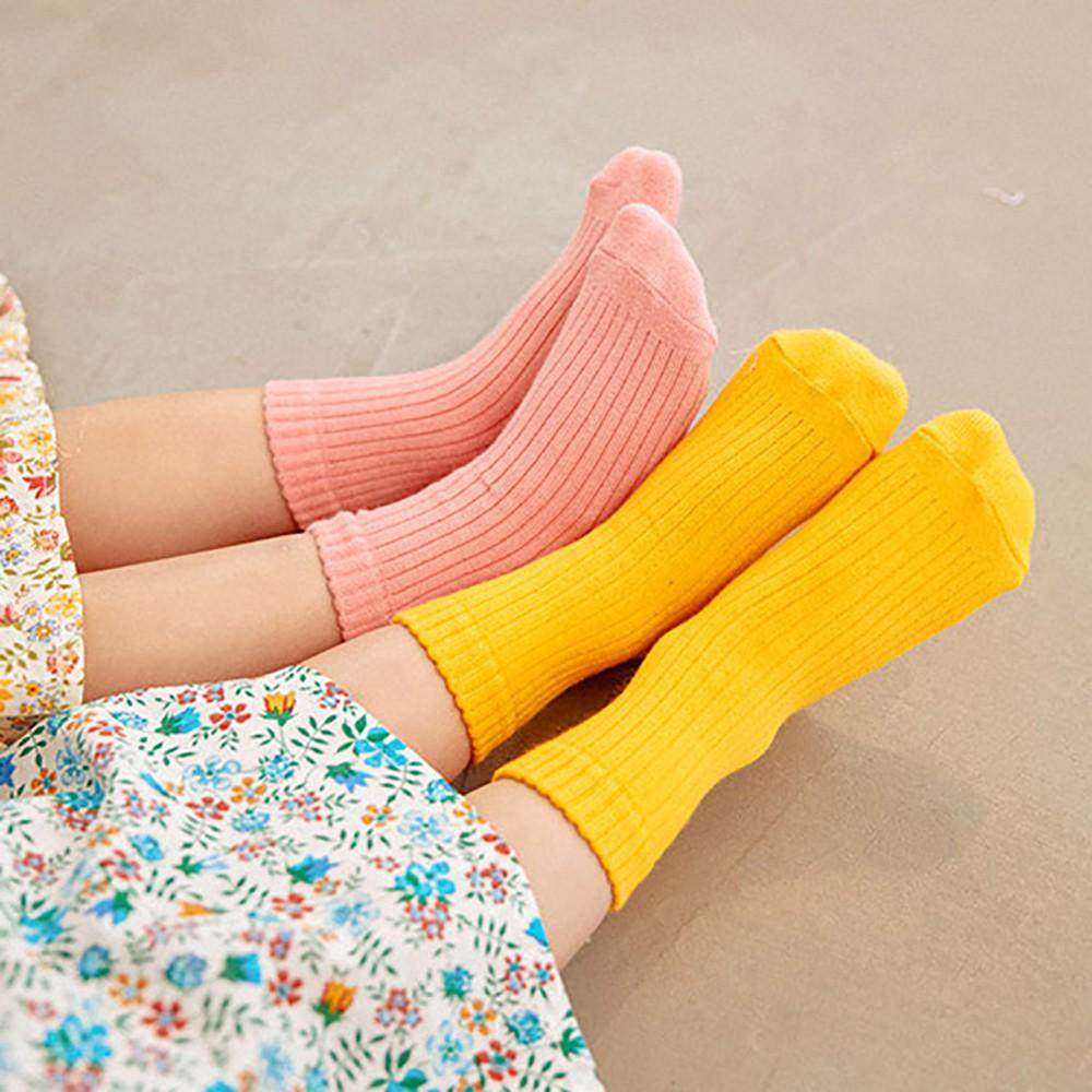 AHUA 韓國童襪 純色條紋兒童中筒襪 童襪 KCD0027  腳底止滑 女童襪 男童襪 純棉襪 素色童襪 阿華有事-細節圖8