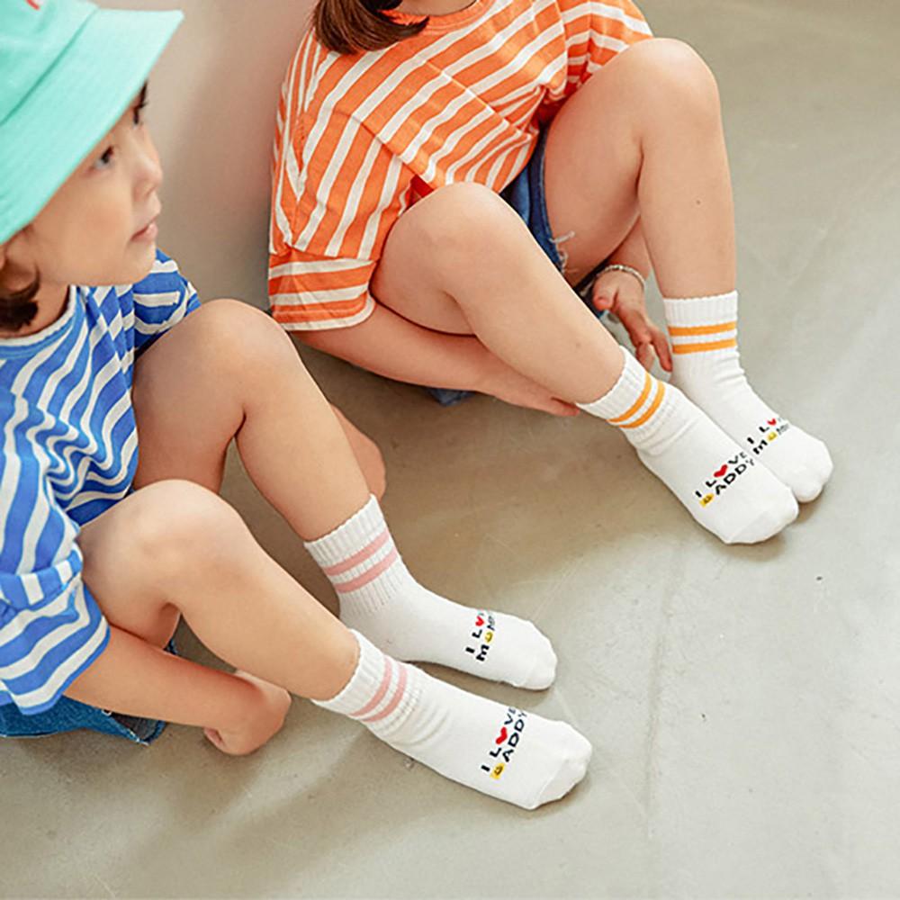 AHUA阿華有事嗎 韓國童襪  I love mommy daddy中筒AB襪 KCD0026 孩童上學必備 百搭純棉襪-細節圖4