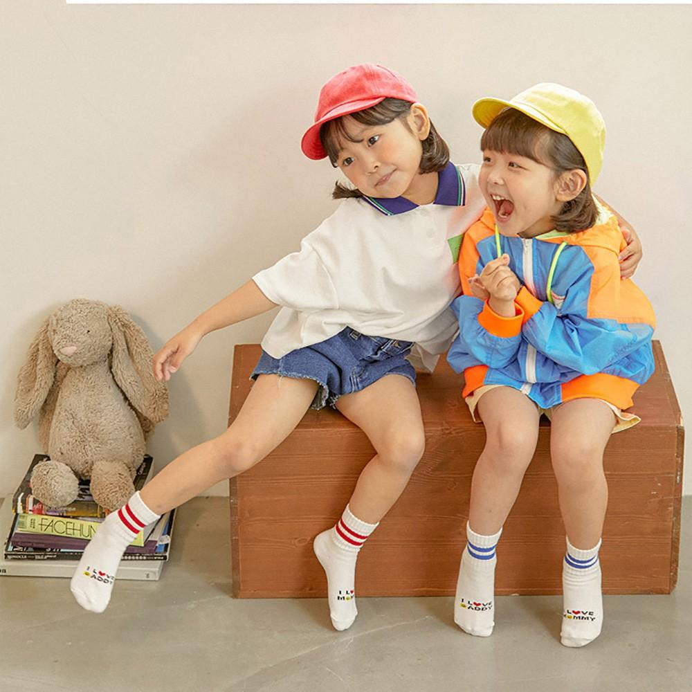 AHUA阿華有事嗎 韓國童襪  I love mommy daddy中筒AB襪 KCD0026 孩童上學必備 百搭純棉襪-細節圖5