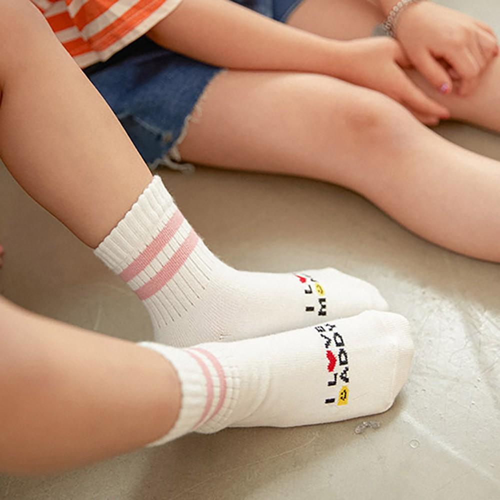AHUA阿華有事嗎 韓國童襪  I love mommy daddy中筒AB襪 KCD0026 孩童上學必備 百搭純棉襪-細節圖8