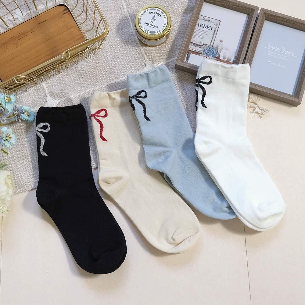 AHUA阿華有事嗎 腳後跟微金蔥優雅蝴蝶結中筒襪 K2202 正韓襪子 百搭純棉襪 韓妞必備 少女襪-細節圖3