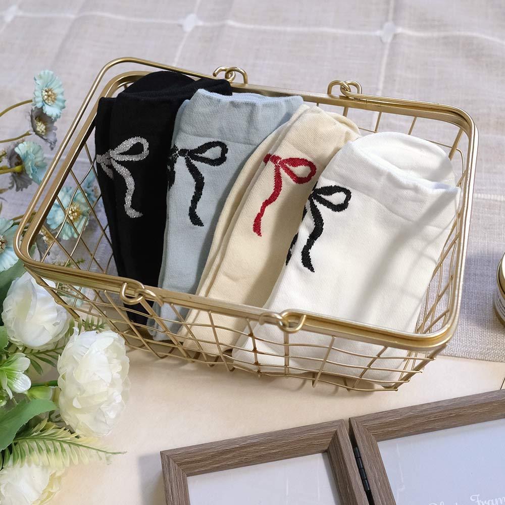 AHUA阿華有事嗎 腳後跟微金蔥優雅蝴蝶結中筒襪 K2202 正韓襪子 百搭純棉襪 韓妞必備 少女襪-細節圖4