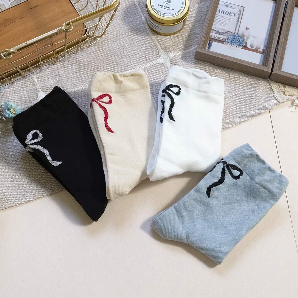 AHUA阿華有事嗎 腳後跟微金蔥優雅蝴蝶結中筒襪 K2202 正韓襪子 百搭純棉襪 韓妞必備 少女襪-細節圖5