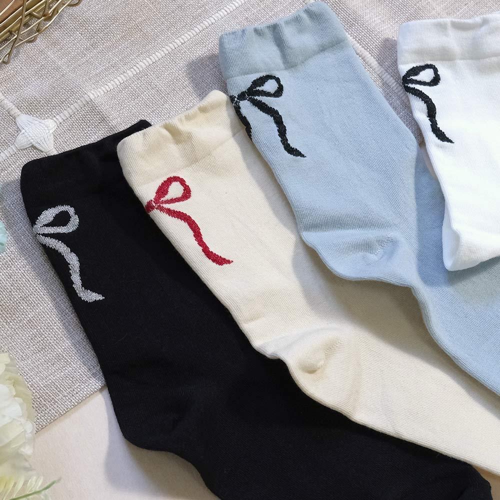 AHUA阿華有事嗎 腳後跟微金蔥優雅蝴蝶結中筒襪 K2202 正韓襪子 百搭純棉襪 韓妞必備 少女襪-細節圖6