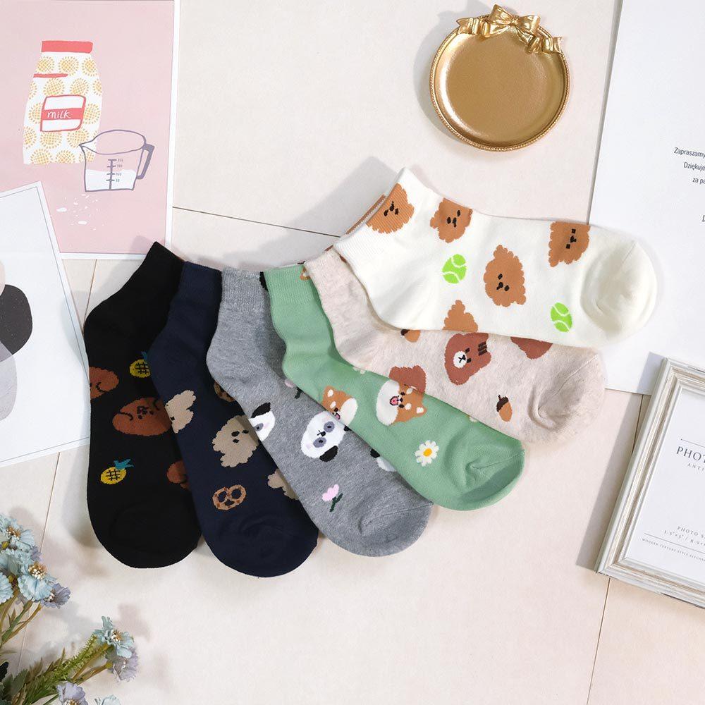 AHUA阿華有事嗎 滿版動物小頭花花點心短襪 K2171 正韓襪子 百搭純棉襪 韓妞必備 少女襪-細節圖3