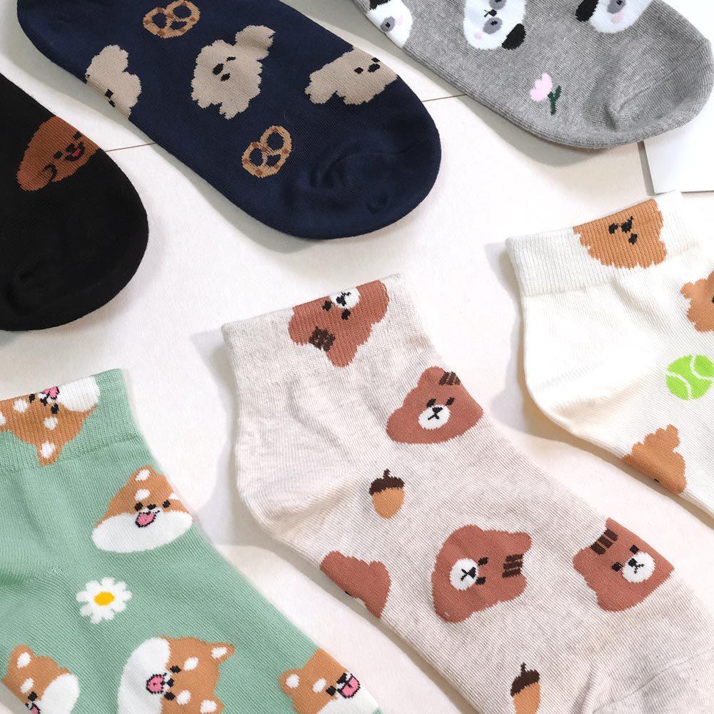 AHUA阿華有事嗎 滿版動物小頭花花點心短襪 K2171 正韓襪子 百搭純棉襪 韓妞必備 少女襪-細節圖5