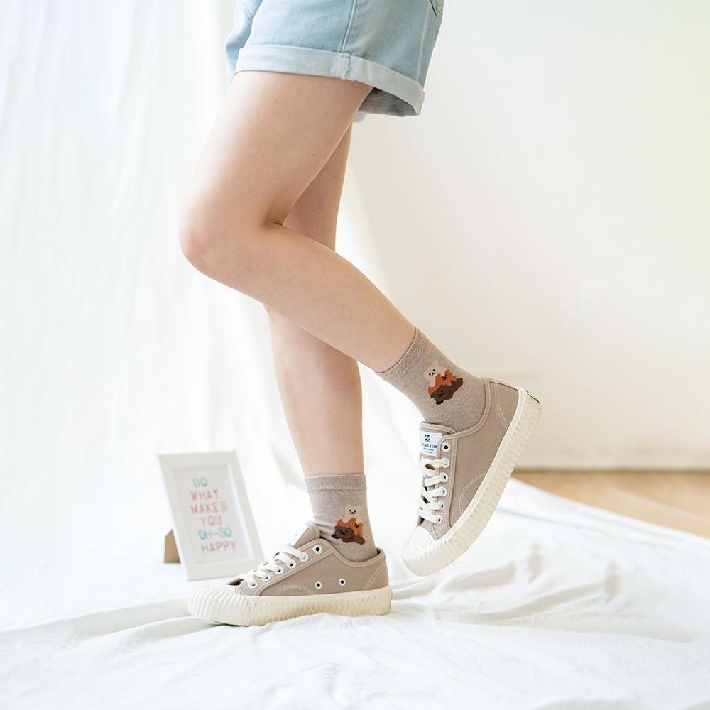 AHUA 韓國襪子 三隻小熊疊疊樂中筒襪 女生襪子 襪子推薦 襪子穿搭 正韓襪子 純棉襪 K1855 阿華有事嗎-細節圖3