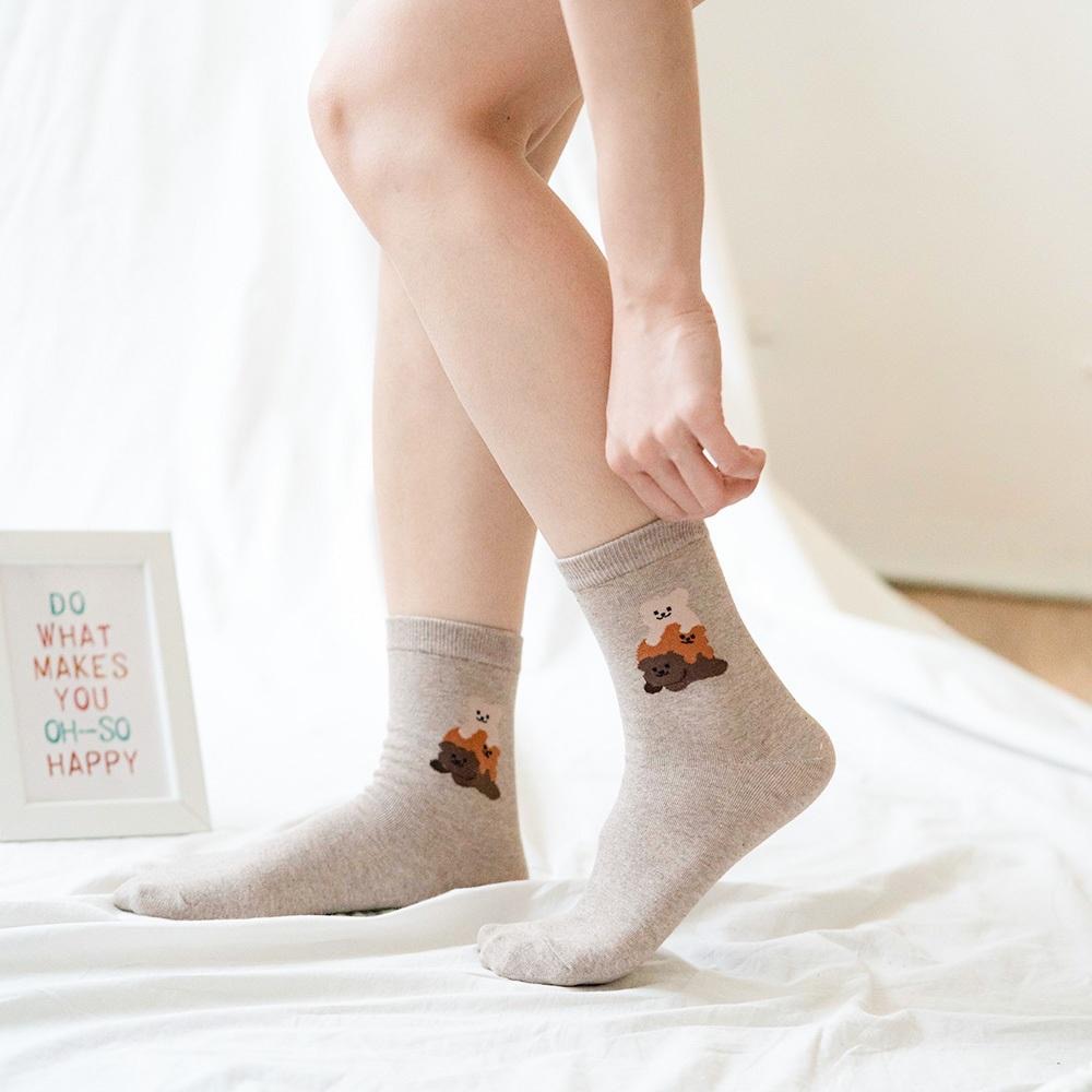 AHUA 韓國襪子 三隻小熊疊疊樂中筒襪 女生襪子 襪子推薦 襪子穿搭 正韓襪子 純棉襪 K1855 阿華有事嗎-細節圖4