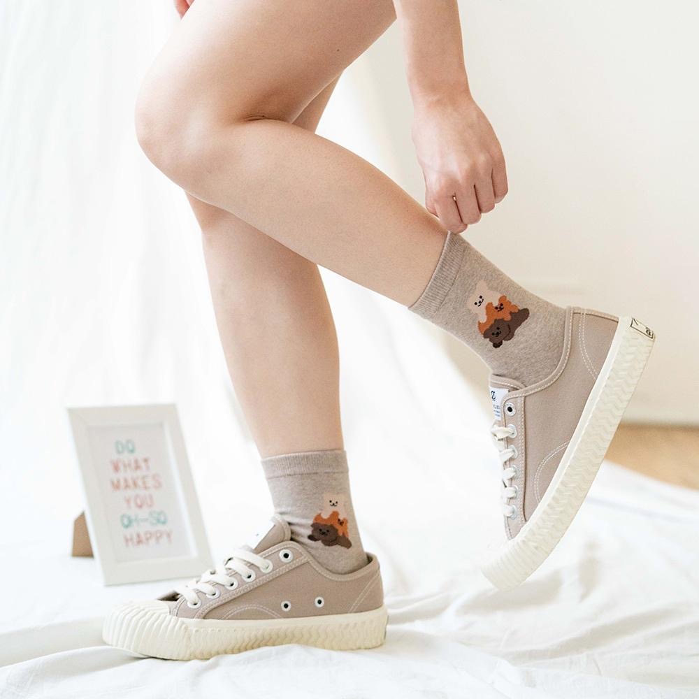 AHUA 韓國襪子 三隻小熊疊疊樂中筒襪 女生襪子 襪子推薦 襪子穿搭 正韓襪子 純棉襪 K1855 阿華有事嗎-細節圖5