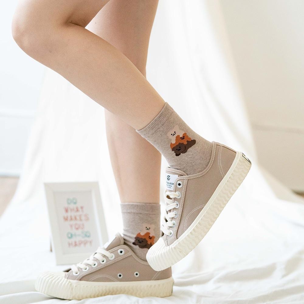 AHUA 韓國襪子 三隻小熊疊疊樂中筒襪 女生襪子 襪子推薦 襪子穿搭 正韓襪子 純棉襪 K1855 阿華有事嗎-細節圖6